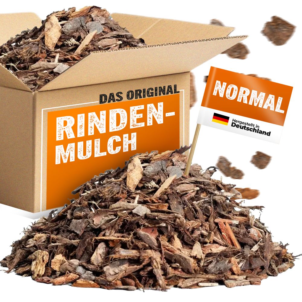 Rindenmulch MITTEL, Körnung 10 – 40 mm, Premium Qualität, aus Bayern Fichten- und etwas Kiefernrinde, im Karton, 100 Liter